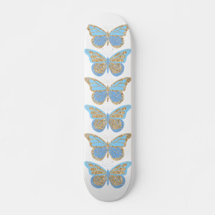 Skateboard Papillons Bleu Or Étincelle