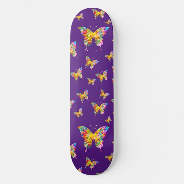 SKATEBOARD PAPILLONS COLORÉS ABSTRAITS  (Recto)