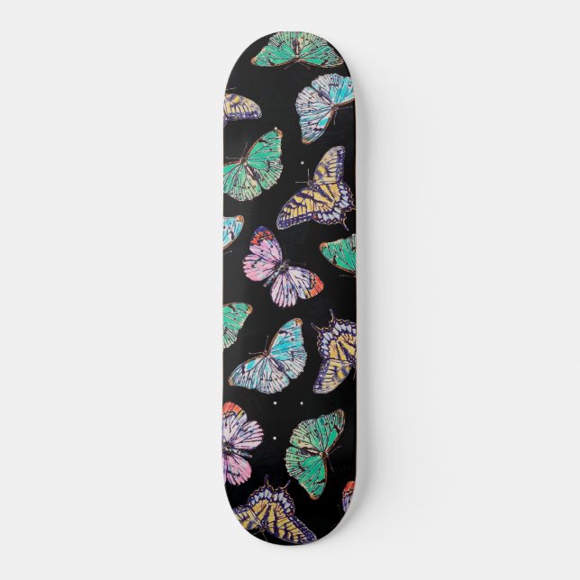 Skateboard Papillons d'aquarelle couleur noire (Recto)