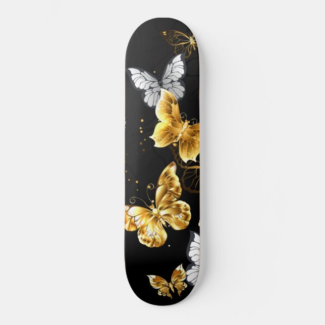 Skateboard Papillons d'or et de blanc (Recto)