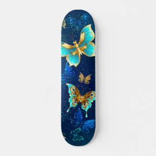 Skateboard Papillons d'or sur un Arrière - plan bleu