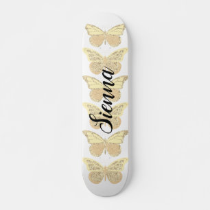 Skateboard Papillons en or jaune personnalisés scintillants