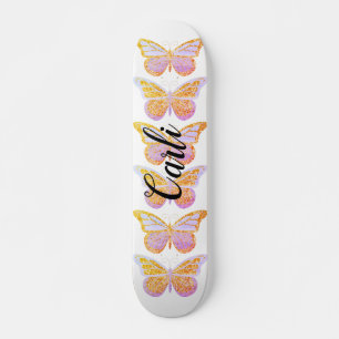 Skateboard Papillons en Or Violet Personnalisés avec Étincell