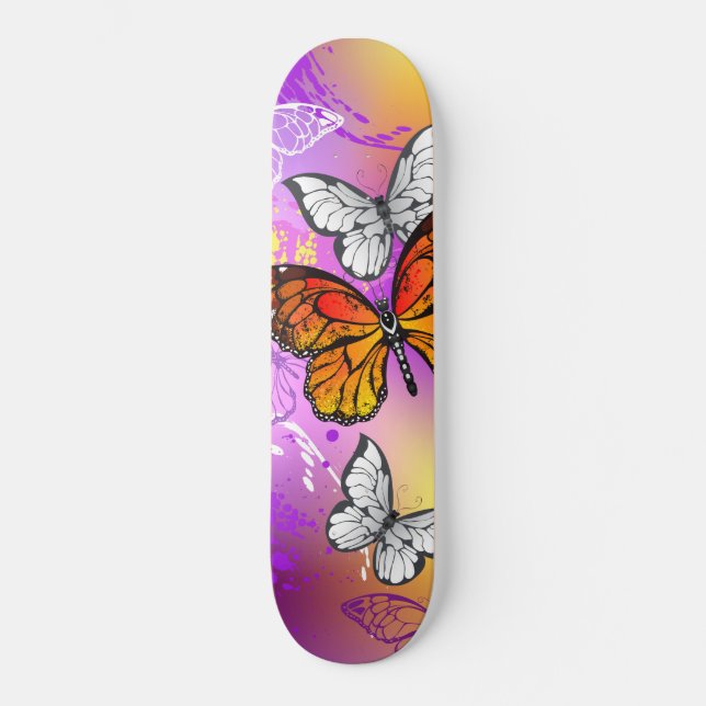 Skateboard Papillons Monarque sur Arrière - plan pourpre (Recto)
