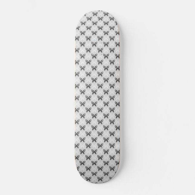 Skateboard Papillons noirs et blancs (Recto)