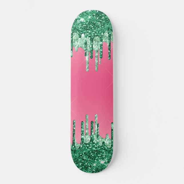 Skateboard Parties scintillant à goutte verte Chic rose pastè (Recto)