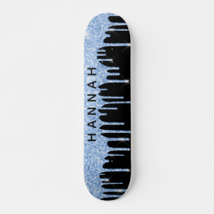 Skateboard Parties scintillant Bleu Draps Noir personnalisé