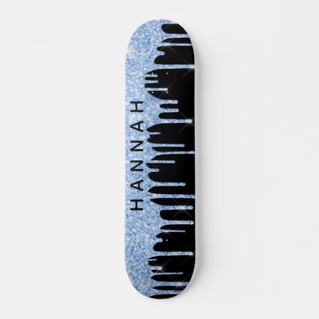 Skateboard Parties scintillant Bleu Draps Noir personnalisé (Devant)