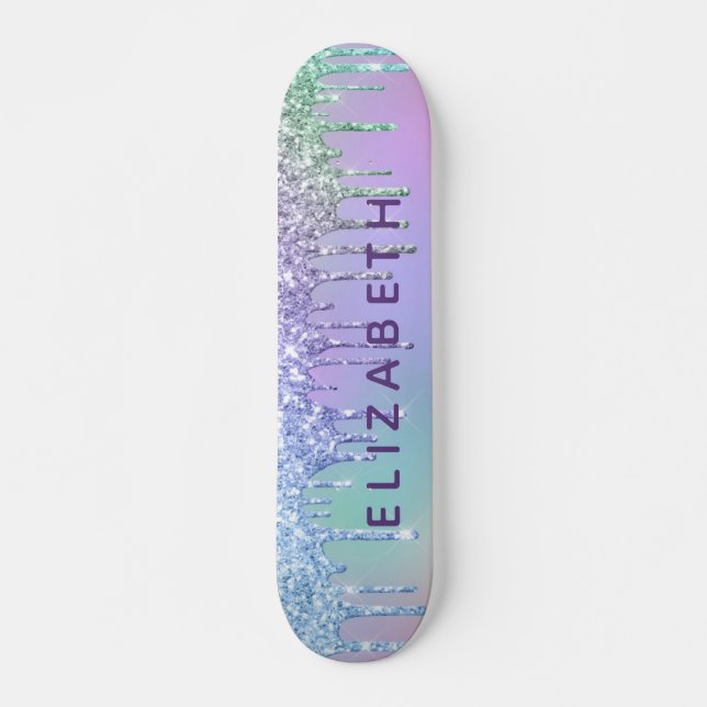 Skateboard Parties scintillant bleu vert mou Personnalisée (Devant)