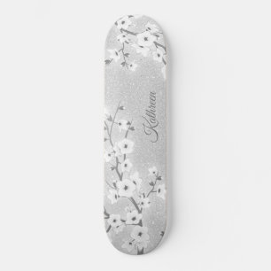 Skateboard Parties scintillant d'argent Cerisier Fleur Monogr