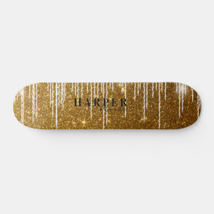 Skateboard Parties scintillant d'or Nom personnalisé Skate