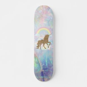 Skateboard Parties scintillant d'or Unicorn, Opale arc-en-cie