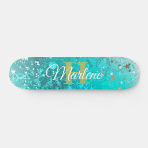Skateboard Parties scintillant Fille Turquoise Sirène Monogra