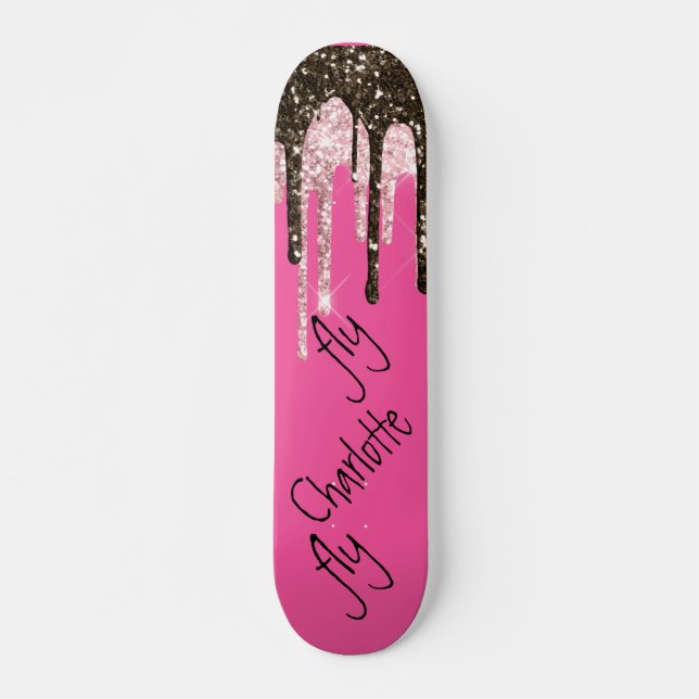 Skateboard Parties scintillant rose chaud Fille Épersion Nom  (Devant)