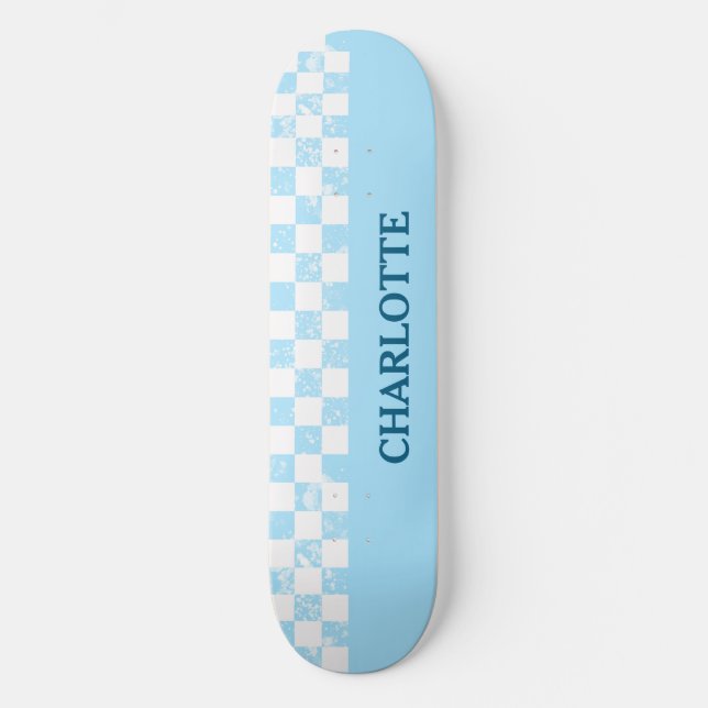 Skateboard Pastel Baby À damiers bleu (Recto)