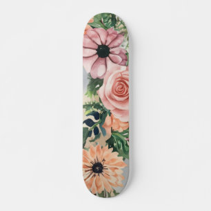 Skateboard Pastel Floral Aquarelle Wreath Rose rose