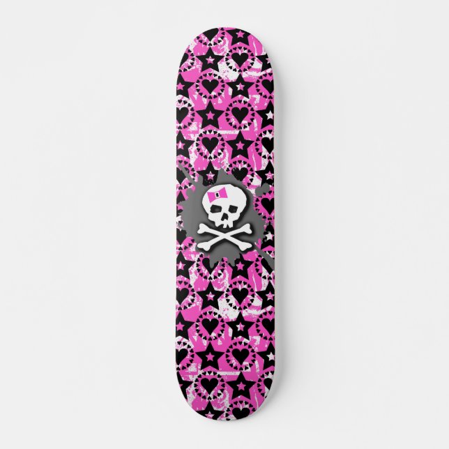 Skateboard Patinage à crâne rose (Devant)