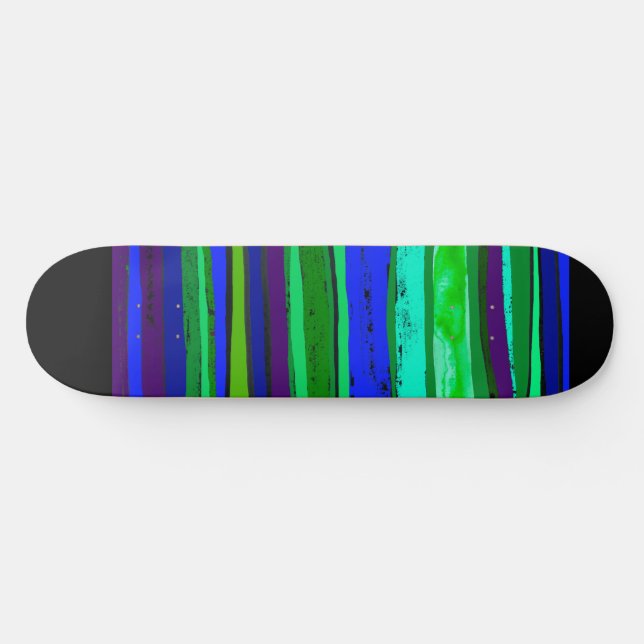 Skateboard Patinage à rayures noir, vert et bleu (Horz)