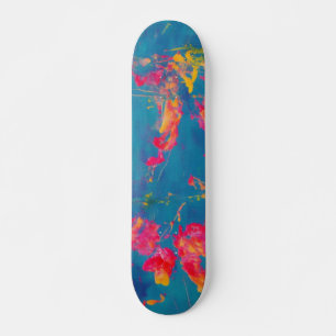 Skateboard Patinage Abstrait bleu jaune et orange