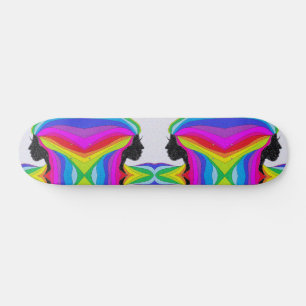 Skateboard Patinage avec Rainbow Hair Female Silhouette