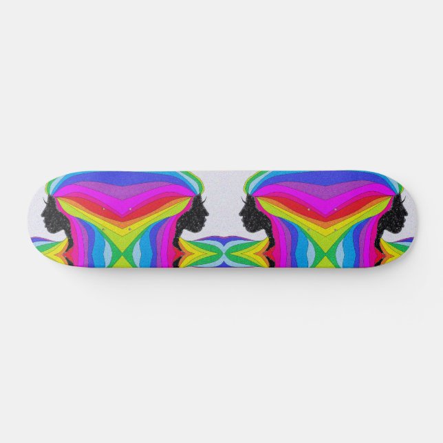 Skateboard Patinage avec Rainbow Hair Female Silhouette (Horz)
