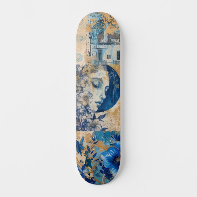 Skateboard Patinage bleu Indigo Abstrait en état de détresse (Recto)