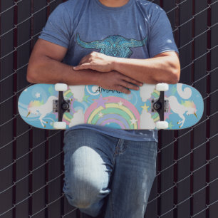 Skateboard Patinage Blue Rainbow Unicorn