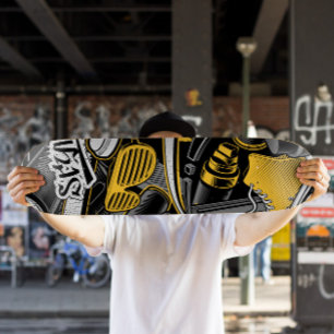 Skateboard Patinage de style graffiti jaune   Planche de skat