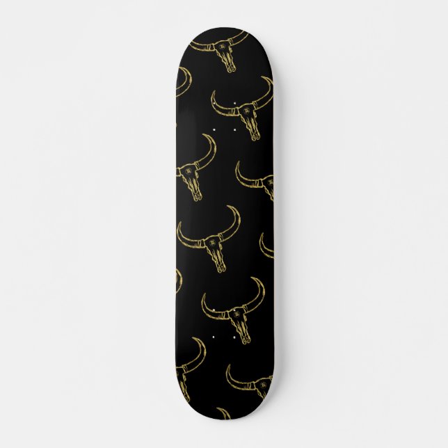 Skateboard Patinage d'or au crâne taureau (Devant)