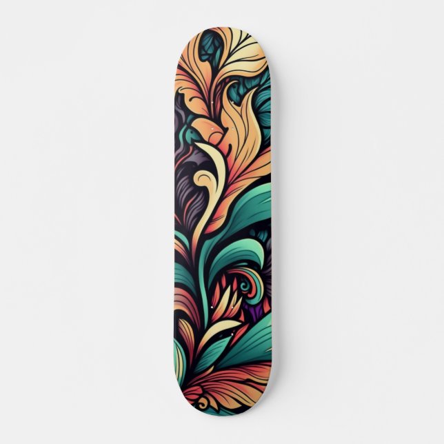 Skateboard Patinage en aquarelle florale psychédélique (Devant)