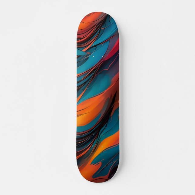 Skateboard Patinage orange bleu et noir (Devant)