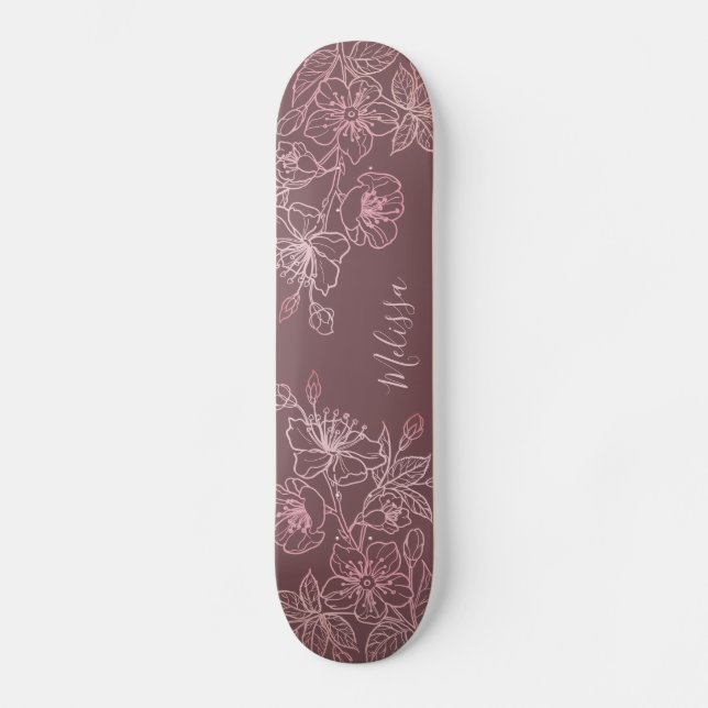 Skateboard Patinage rose Gold Blush rose Floral Monogramme (Recto)
