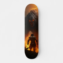 Patineta Hombre Prehistórico Encarando Monstruo
