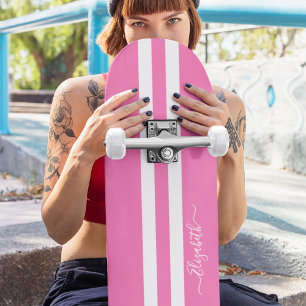 Skateboard Patineuse cool Girl Rose White Racing Stripes