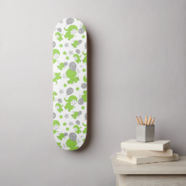 Skateboard Pattern of Green Elephants, Cute Elephants, stars