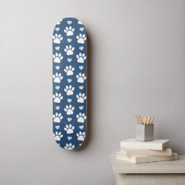 Skateboard Pattern of paws, Dog paws, White paws, Blue Hearts