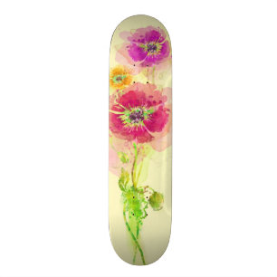 Skateboard Pavots peints 2 d'aquarelle