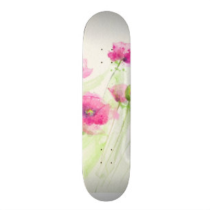 Skateboard Pavots peints 3 d'aquarelle