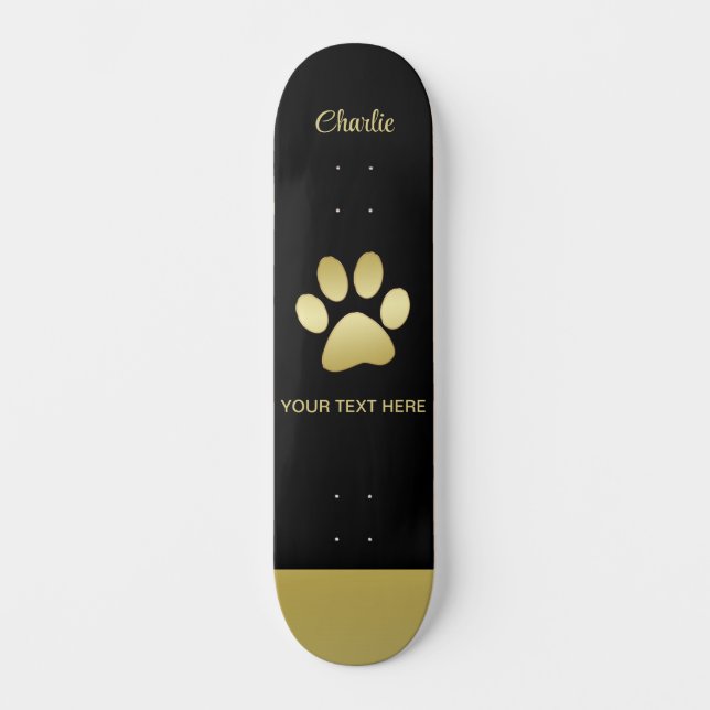 Skateboard Paw chien brillant or sur arrière - plan noir (Recto)