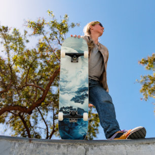 Skateboard Paysage mystique de montagne au clair de lune