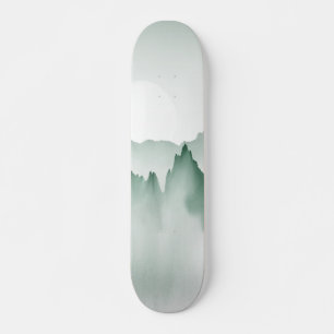 Skateboard Paysage peint à la main de montagne d'aquarelle