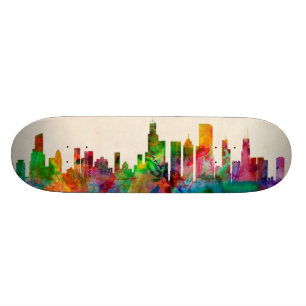 Skateboard Paysage urbain d'horizon de Chicago l'Illinois