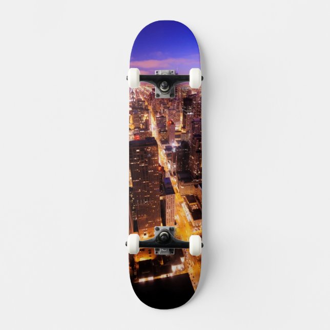 Skateboard Paysage urbain la nuit de Chicago (Recto)