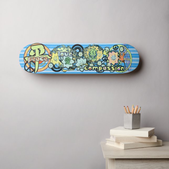 Skateboard Peace-Love-Compassion-Kanji - - - (Art mural (Horz))
