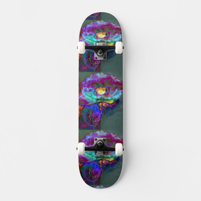 Skateboard Peinture à l'aquarelle violette du pavot de minuit (Recto)