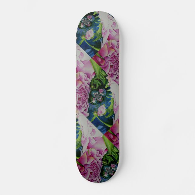 Skateboard peinture Abstraite à l'aquarelle fleurie de pivoin (Recto)