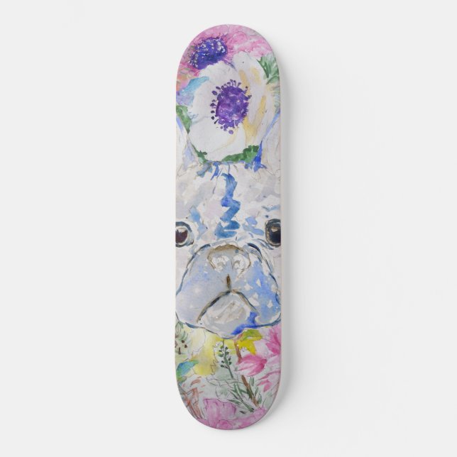 Skateboard peinture Abstraite à l'aquarelle florale de bulldo (Recto)