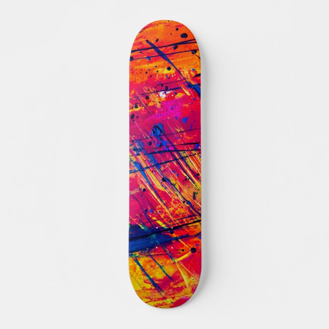 Skateboard Peinture Abstraite brillante colorée (Devant)