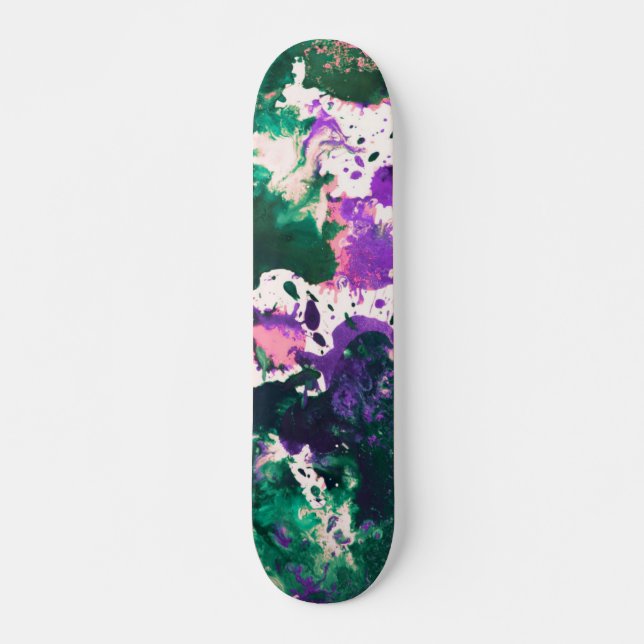 Skateboard Peinture Abstraite couleur vert et pourpre (Devant)