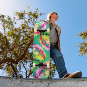 Skateboard Peinture abstraite rose jaune pavot